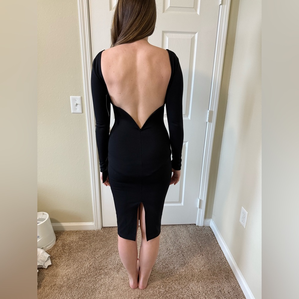 Lulu’s black long sleeve dress with open back